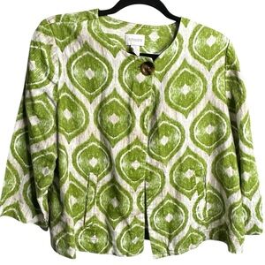 Chico’s Green & Tan Patterned Women's Linen 1 Button Jacket